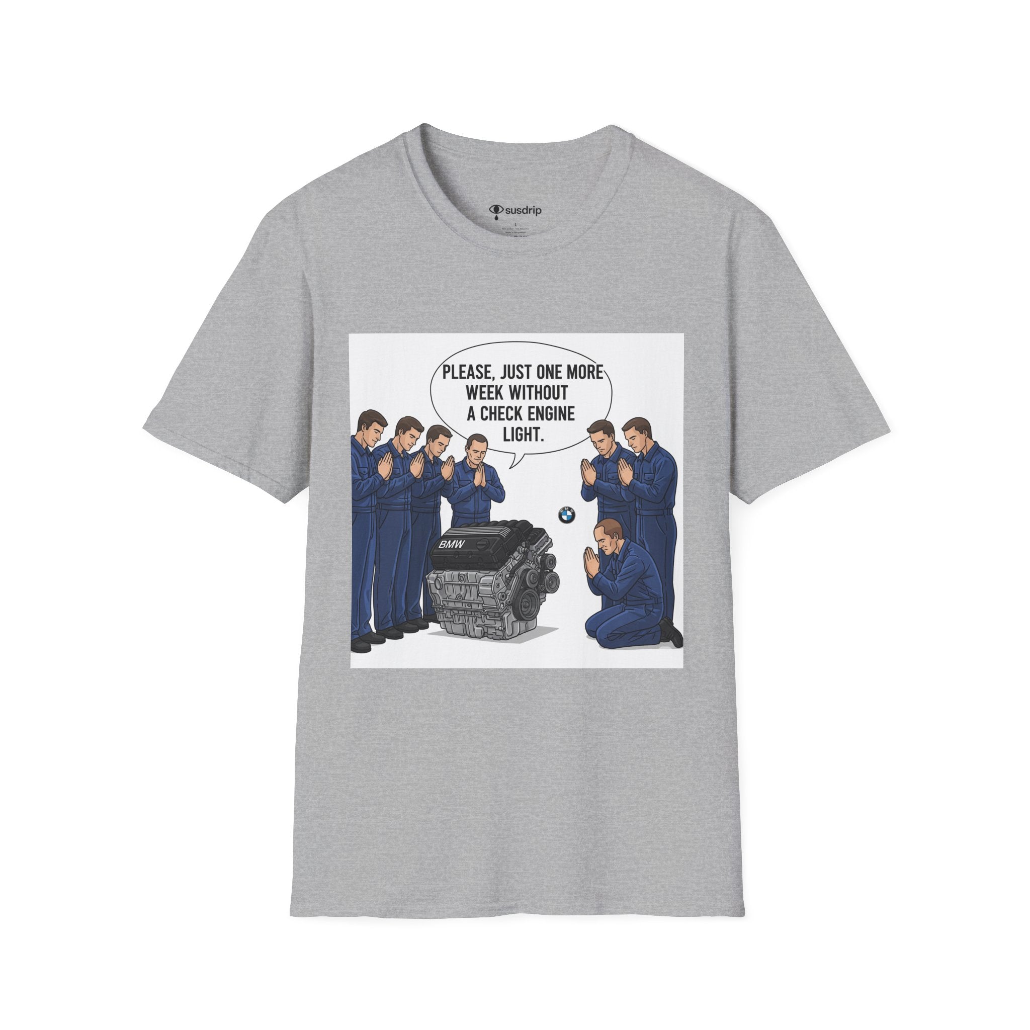 Mechanic Humor T-Shirt, Funny Car Lover Gift, Automotive Enthusiast Shirt, Check Engine Light Joke Tee, Unisex Softstyle Tee