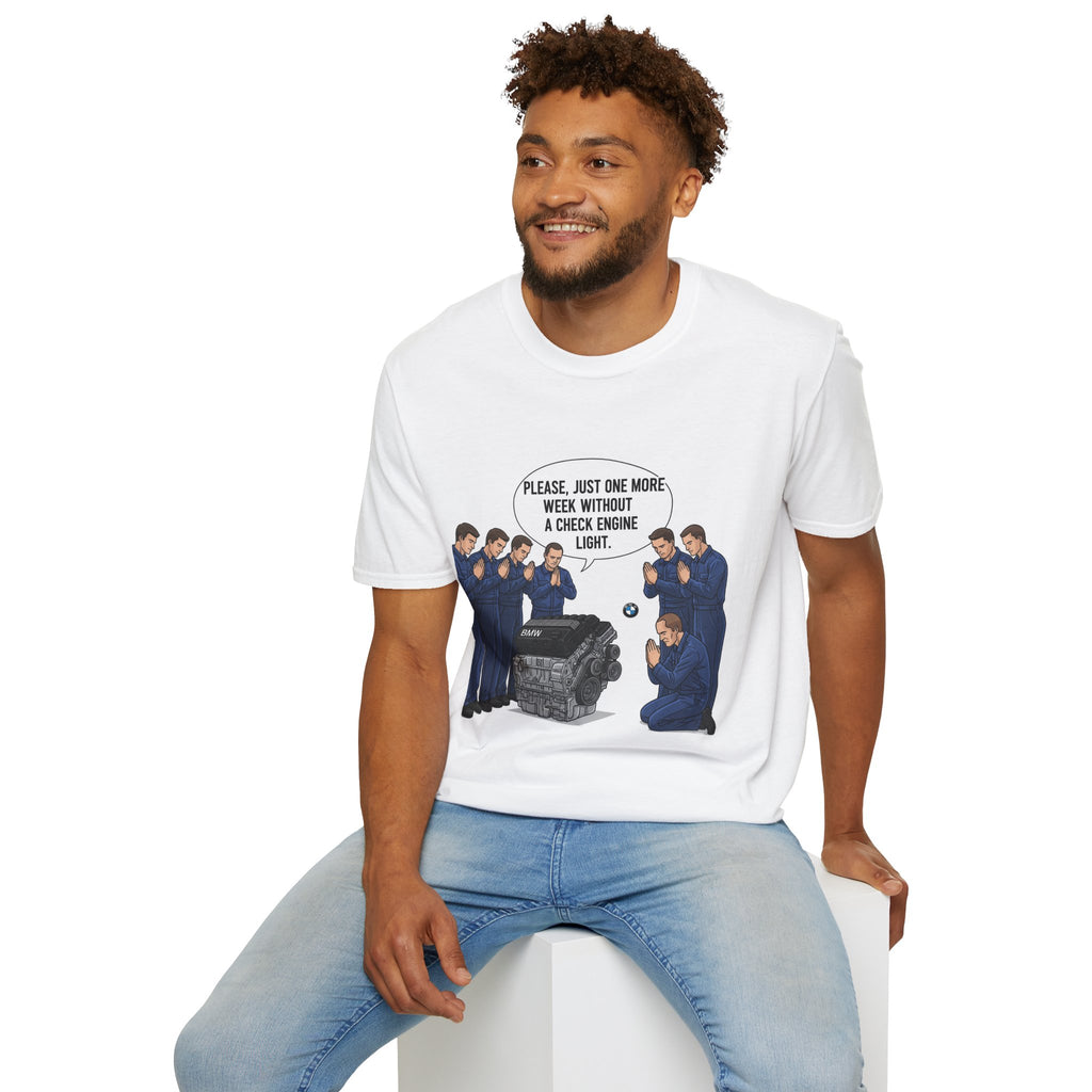 Mechanic Humor T-Shirt, Funny Car Lover Gift, Automotive Enthusiast Shirt, Check Engine Light Joke Tee, Unisex Softstyle Tee