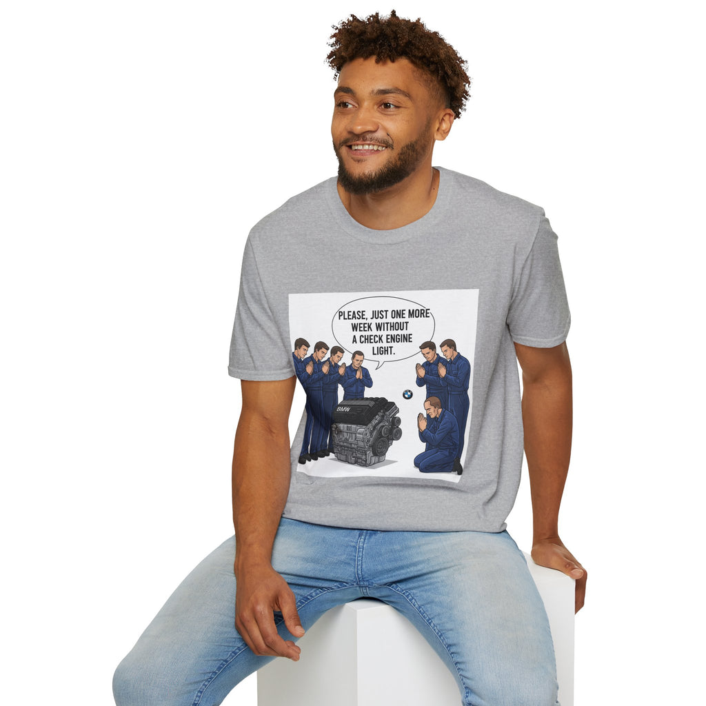 Mechanic Humor T-Shirt, Funny Car Lover Gift, Automotive Enthusiast Shirt, Check Engine Light Joke Tee, Unisex Softstyle Tee