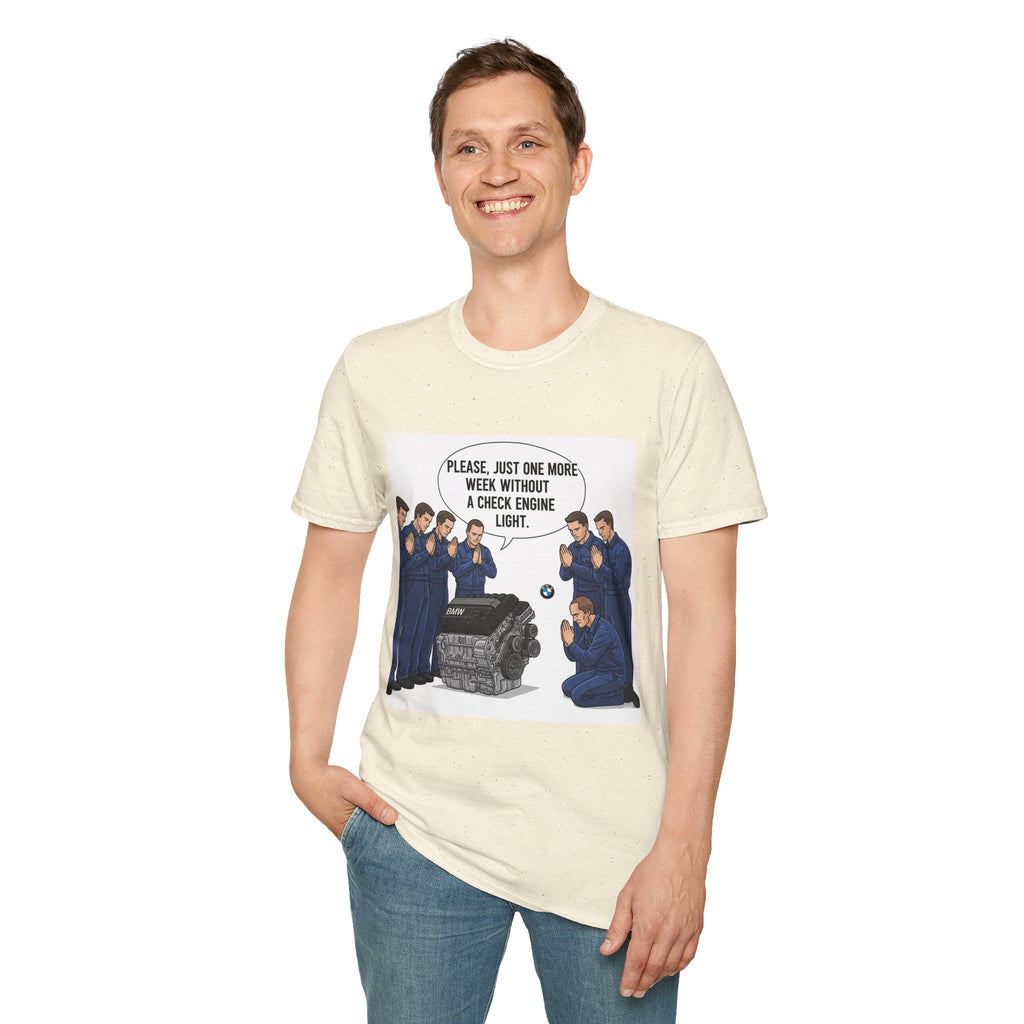 Mechanic Humor T-Shirt, Funny Car Lover Gift, Automotive Enthusiast Shirt, Check Engine Light Joke Tee, Unisex Softstyle Tee