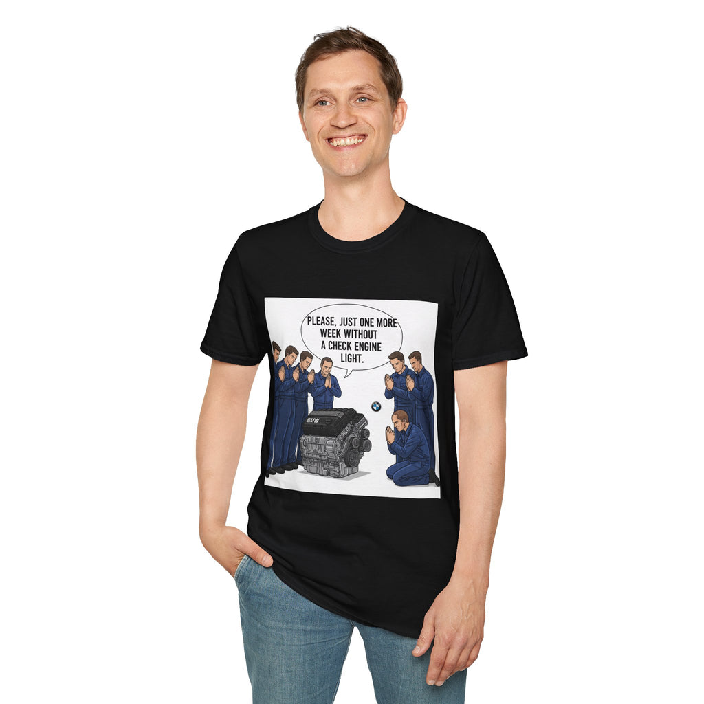 Mechanic Humor T-Shirt, Funny Car Lover Gift, Automotive Enthusiast Shirt, Check Engine Light Joke Tee, Unisex Softstyle Tee