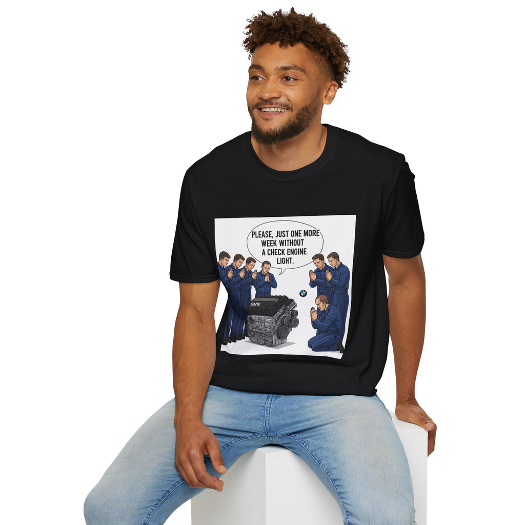 Mechanic Humor T-Shirt, Funny Car Lover Gift, Automotive Enthusiast Shirt, Check Engine Light Joke Tee, Unisex Softstyle Tee