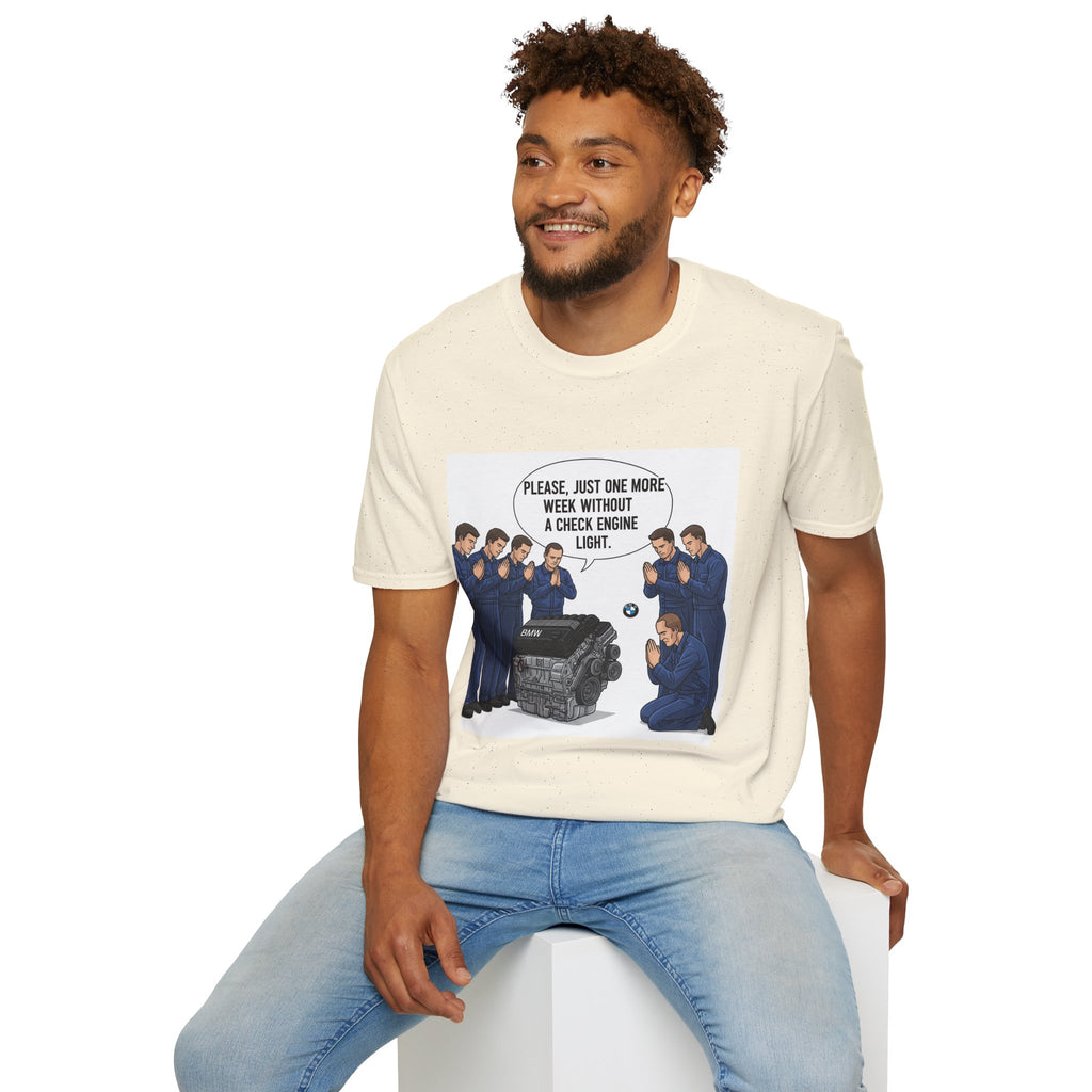 Mechanic Humor T-Shirt, Funny Car Lover Gift, Automotive Enthusiast Shirt, Check Engine Light Joke Tee, Unisex Softstyle Tee