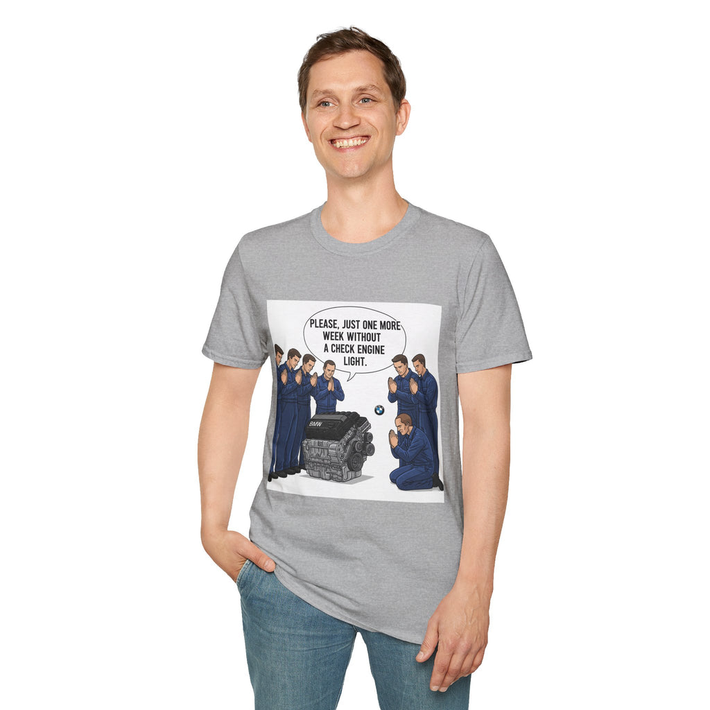 Mechanic Humor T-Shirt, Funny Car Lover Gift, Automotive Enthusiast Shirt, Check Engine Light Joke Tee, Unisex Softstyle Tee