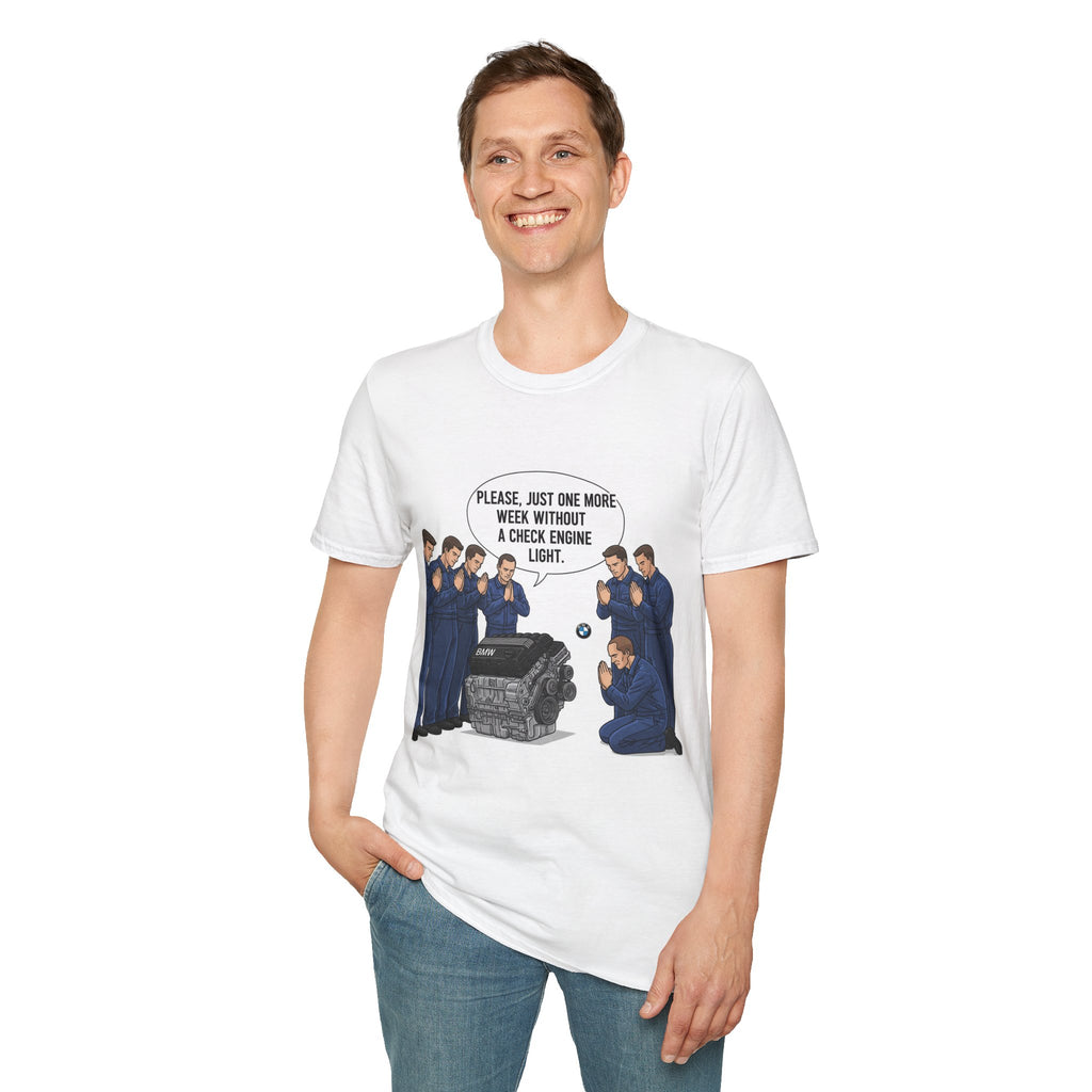 Mechanic Humor T-Shirt, Funny Car Lover Gift, Automotive Enthusiast Shirt, Check Engine Light Joke Tee, Unisex Softstyle Tee